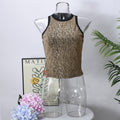 Sequin Ribbed High Neck Tank Top - Golden