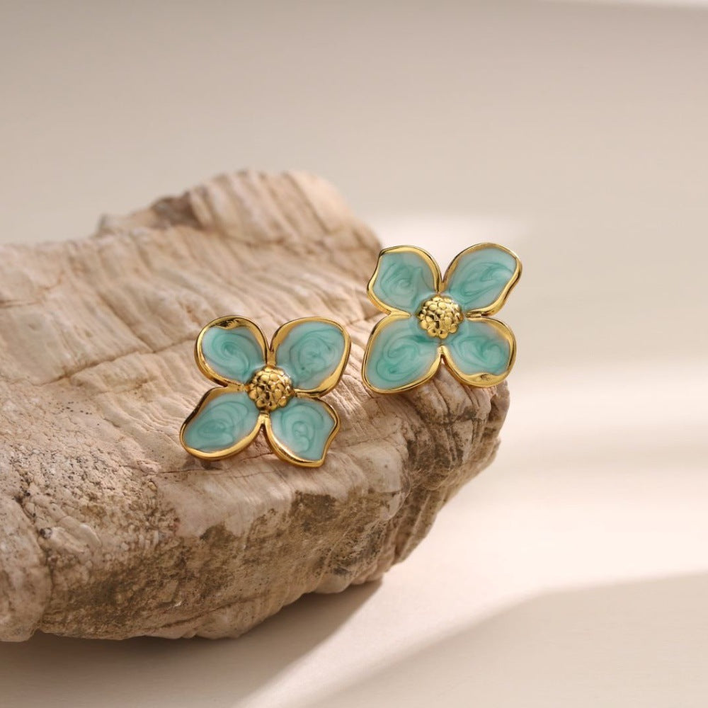 Enamel Petal Blossom Stud Earrings - blue