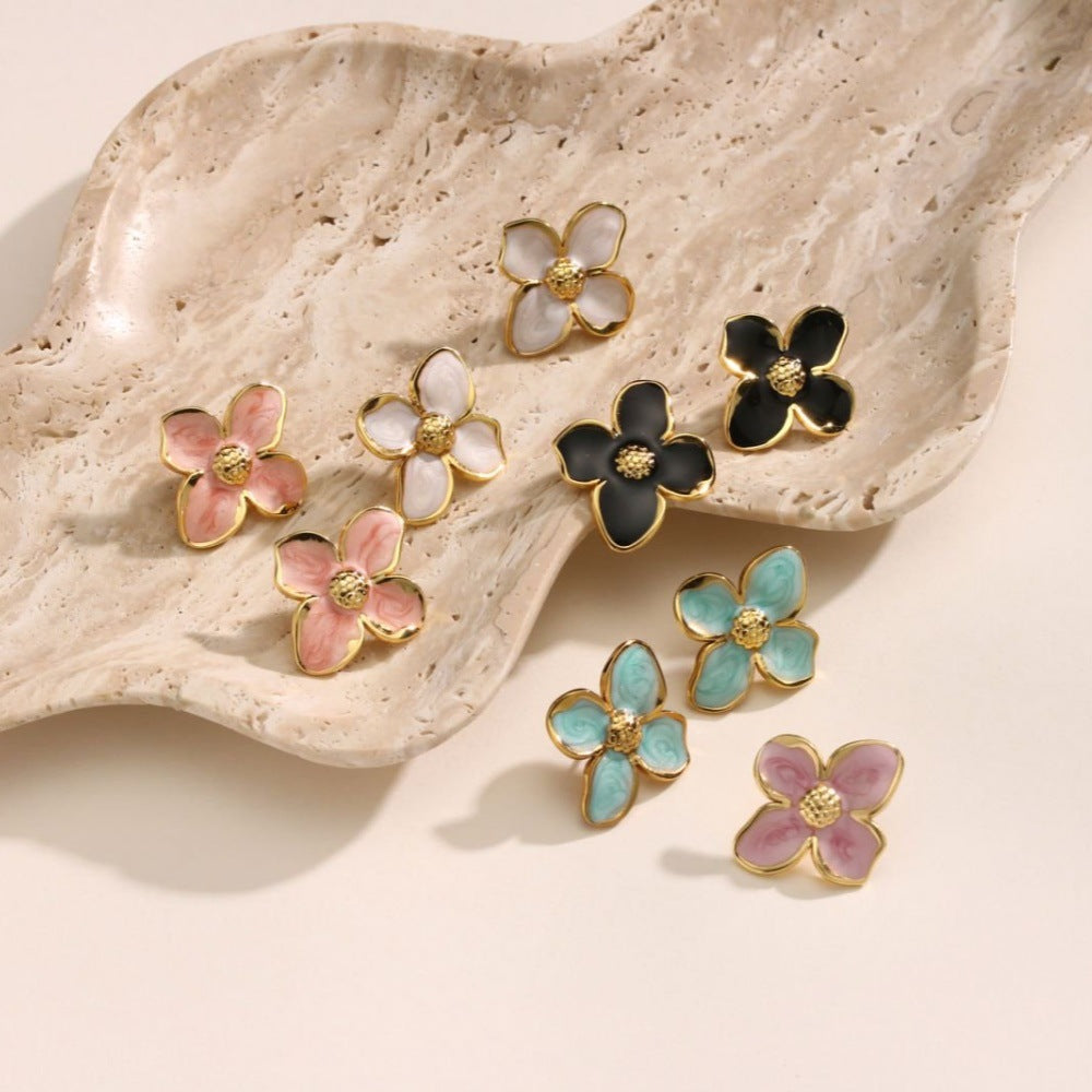 Enamel Petal Blossom Stud Earrings