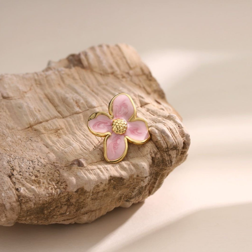 Enamel Petal Blossom Stud Earrings - pink