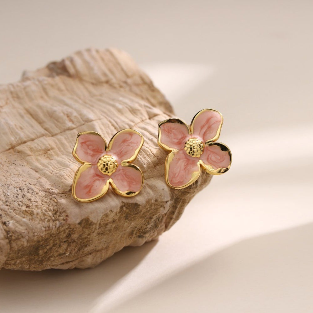 Enamel Petal Blossom Stud Earrings - red