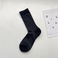 Fine Ribbed Breathable Cotton Crew Socks - Black