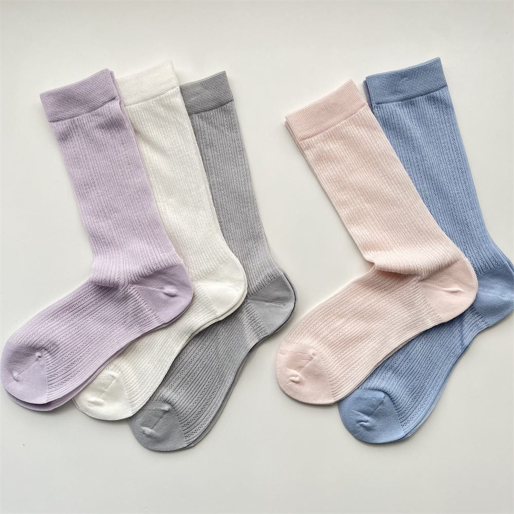 Fine Ribbed Breathable Cotton Crew Socks