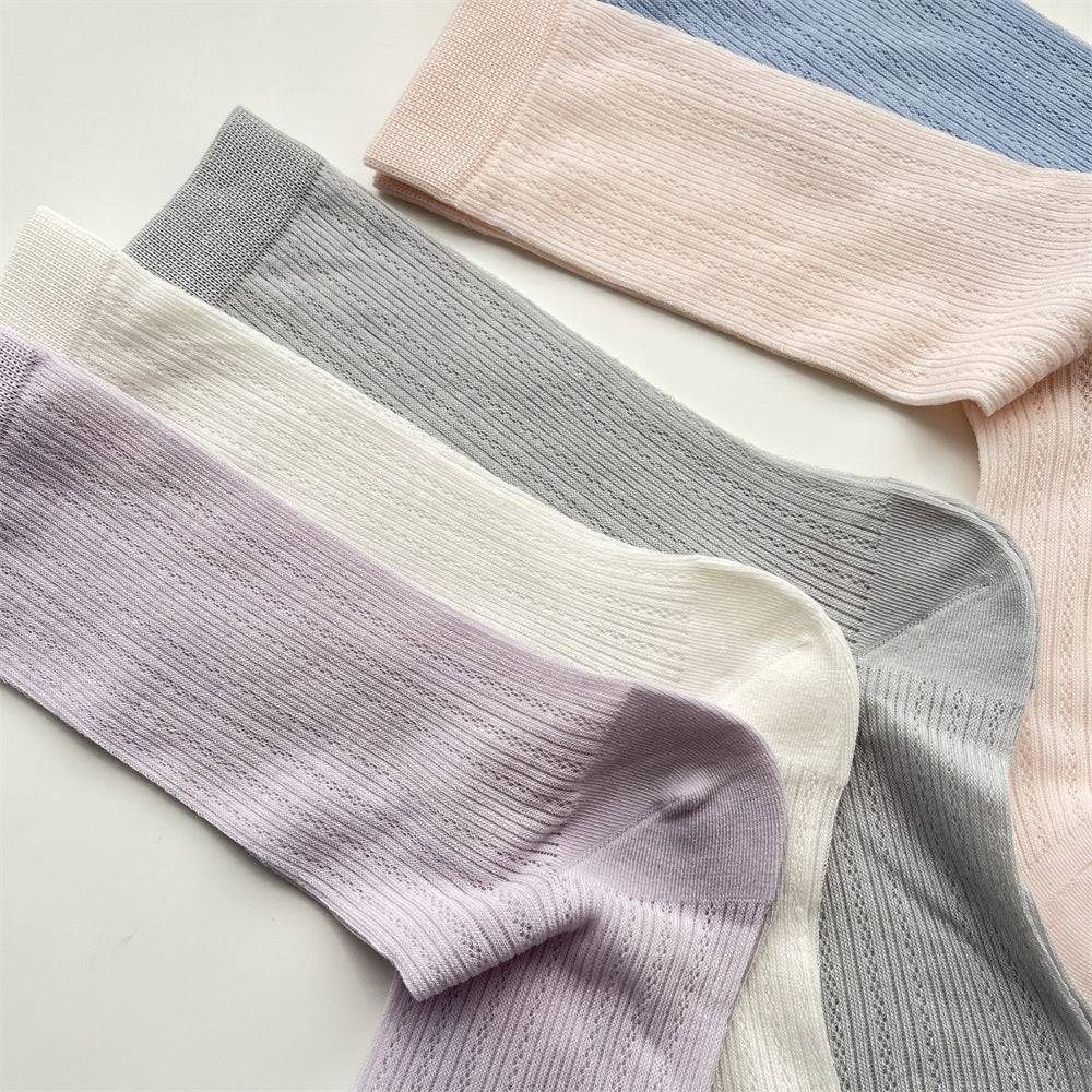 Fine Ribbed Breathable Cotton Crew Socks - view 1