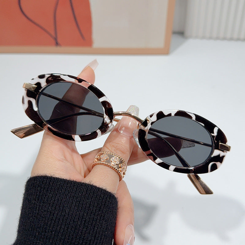 Small Oval Frame Retro Sunglasses - Leopard_W