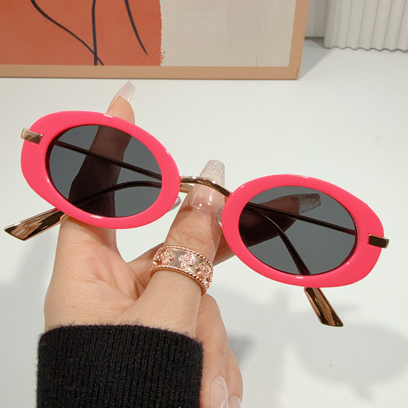 Small Oval Frame Retro Sunglasses - Pink