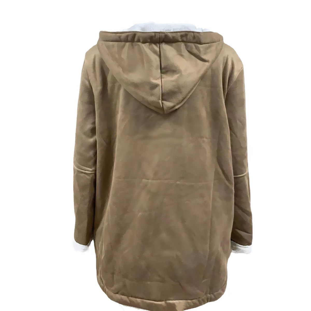 Sherpa Lined Toggle Front Hooded Suede Coat - Brown - 1