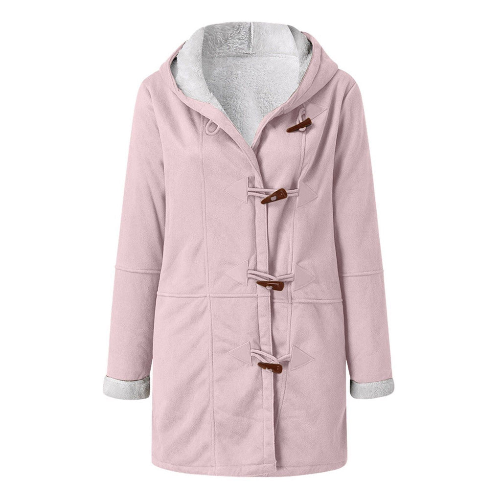Sherpa Lined Toggle Front Hooded Suede Coat - Pink