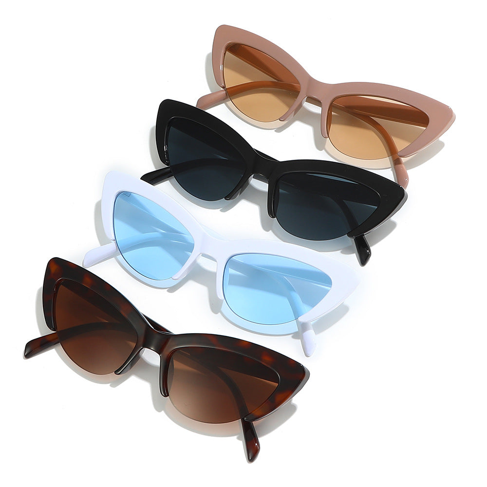 Tinted Lens Half Frame Cat Eye Sunglasses - Black