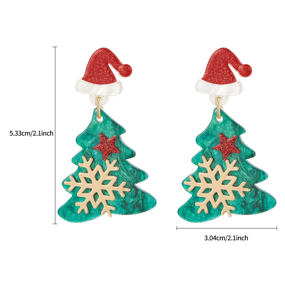 Santa Hat and Tree Drop Earrings - Green