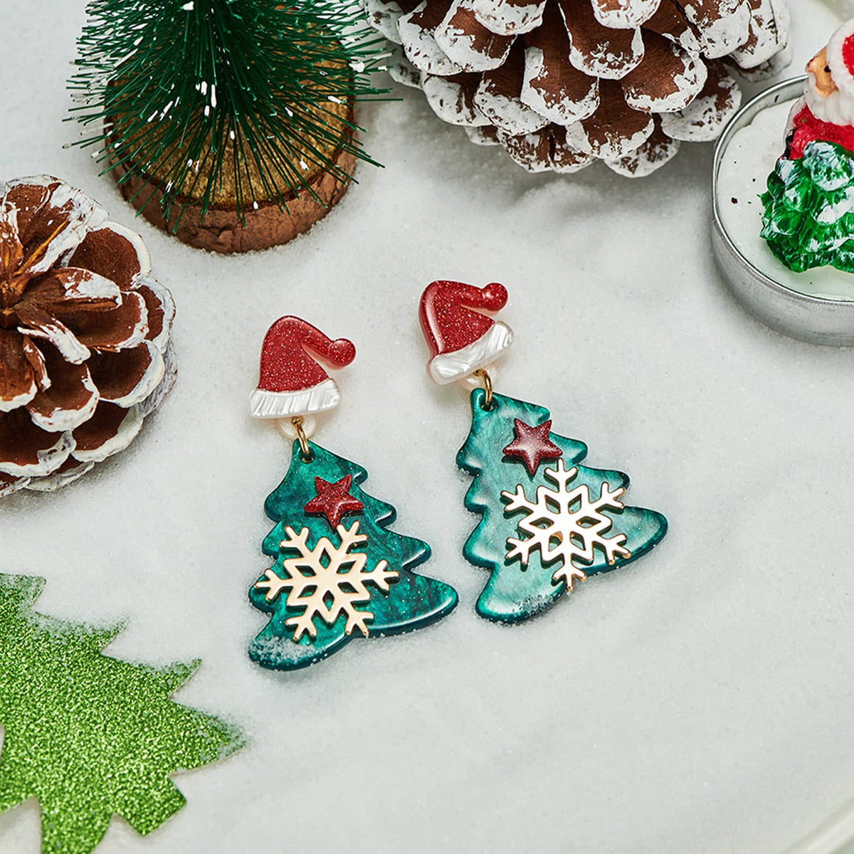 Santa Hat and Tree Drop Earrings