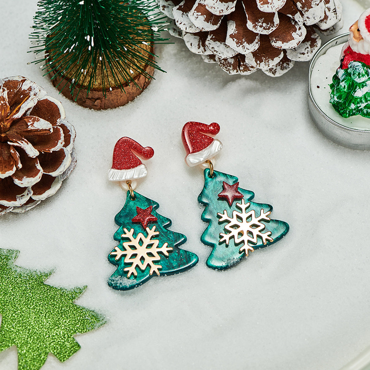 Santa Hat and Tree Drop Earrings - view 1