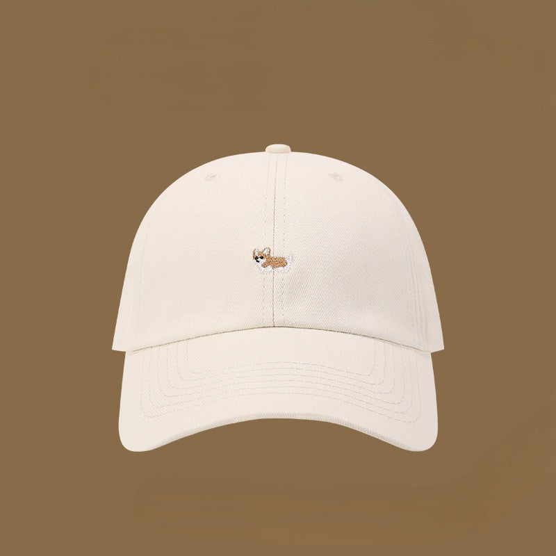 Corgi Puppy Embroidered Baseball Cap - Beige