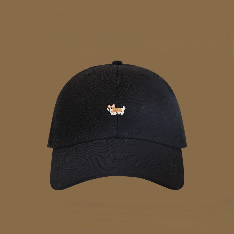 Corgi Puppy Embroidered Baseball Cap - Black