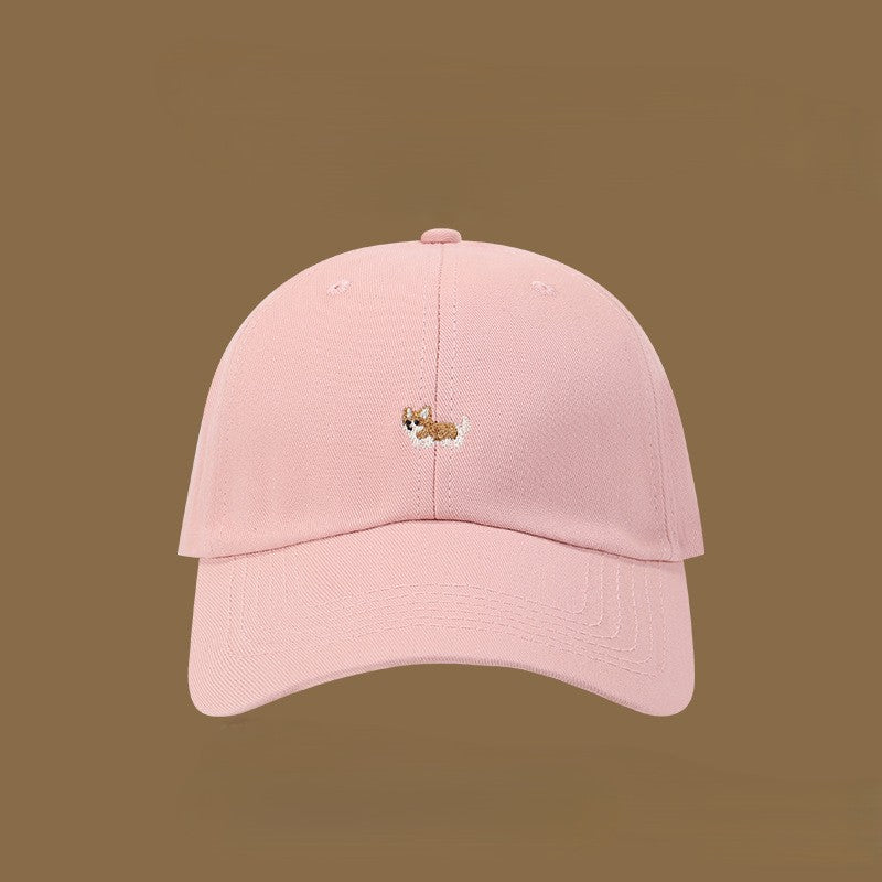 Corgi Puppy Embroidered Baseball Cap - Pink