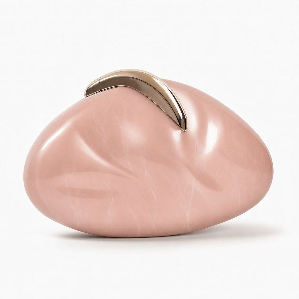 Sculpted Stone Acrylic Evening Clutch Bag - Blush