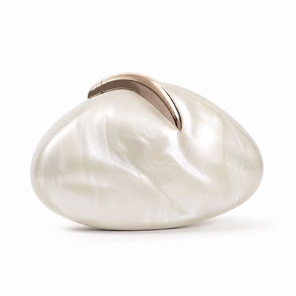 Sculpted Stone Acrylic Evening Clutch Bag - Pearl