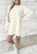 Striped Balloon Sleeve Tunic Sweatshirt - Yellow