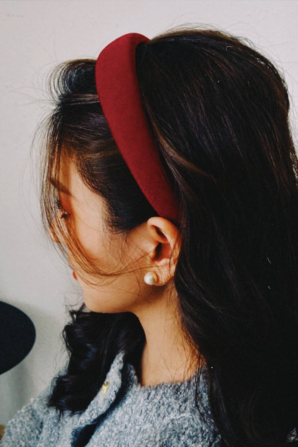 Padded Velvet Headband in Deep Wine - burgundy - 4