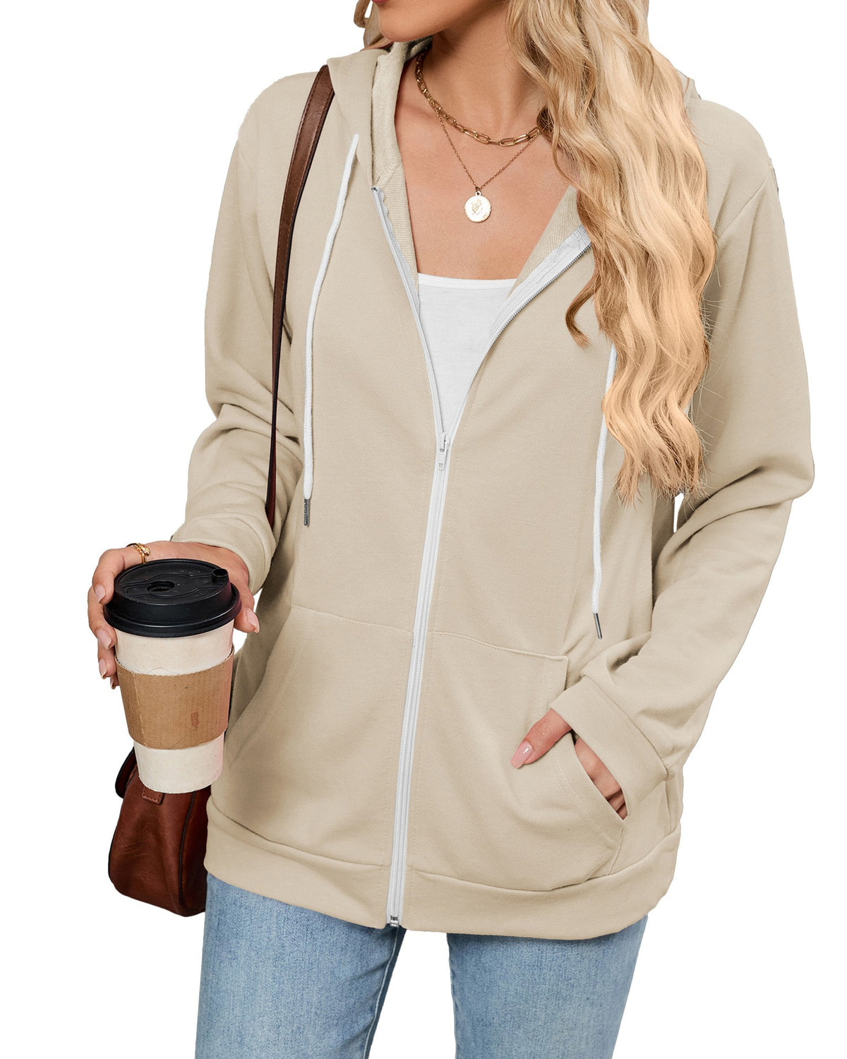 Contrast Drawstring Zip Up Hooded Jacket - C6