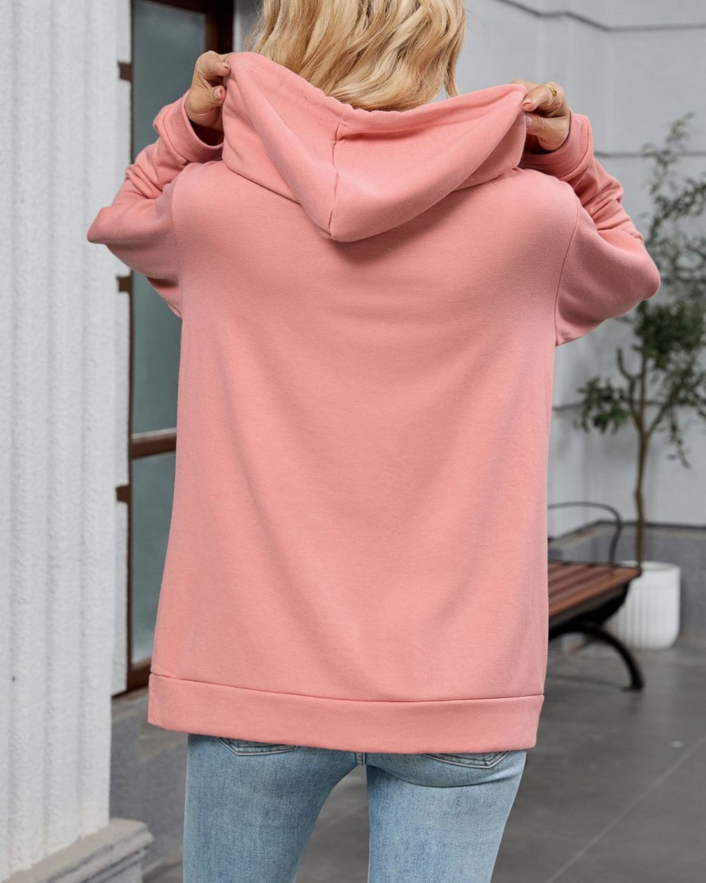 Contrast Drawstring Zip Up Hooded Jacket - C7 - 3