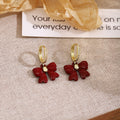 Bow Charm Pave Huggie Hoop Earrings - Red