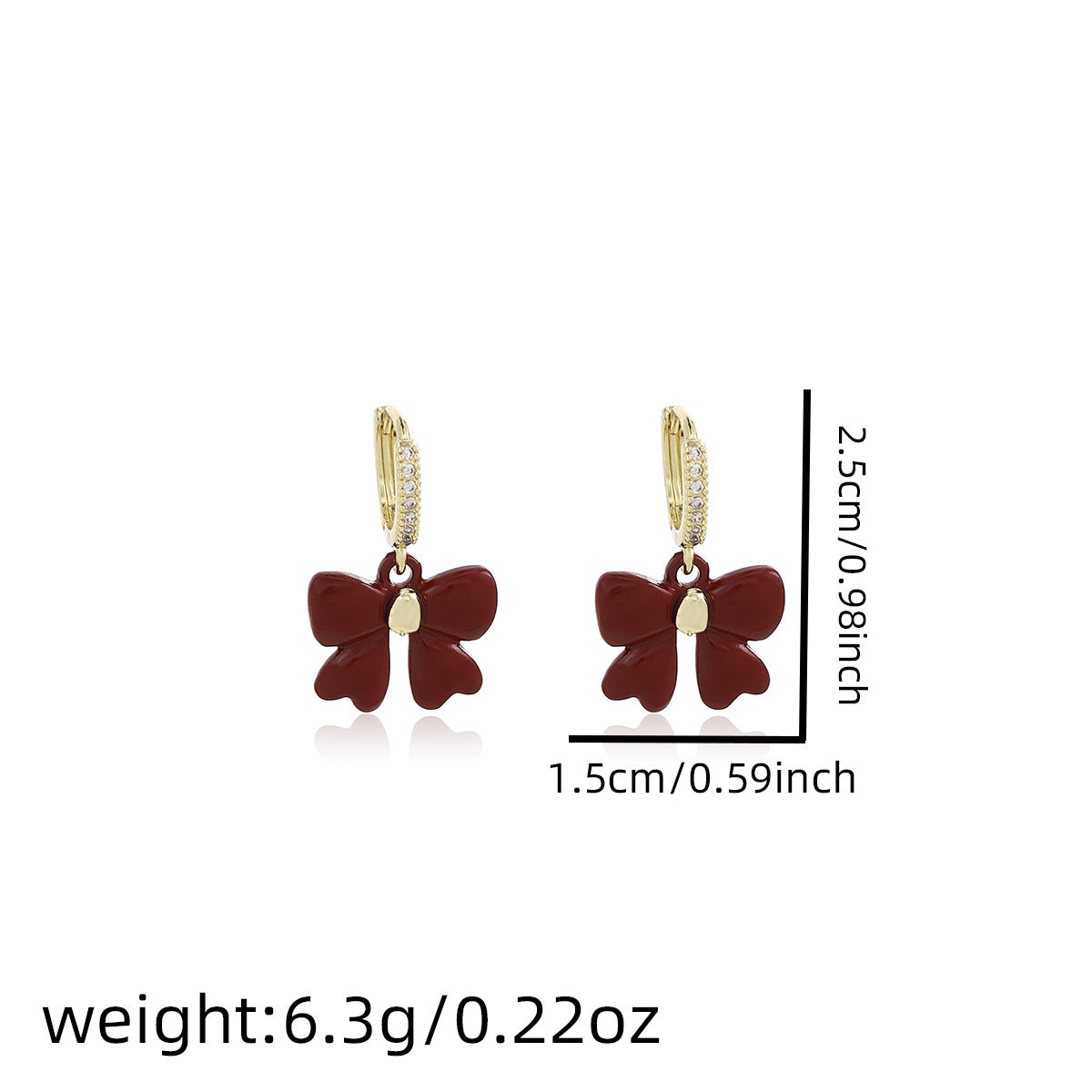 Bow Charm Pave Huggie Hoop Earrings - Red - 1
