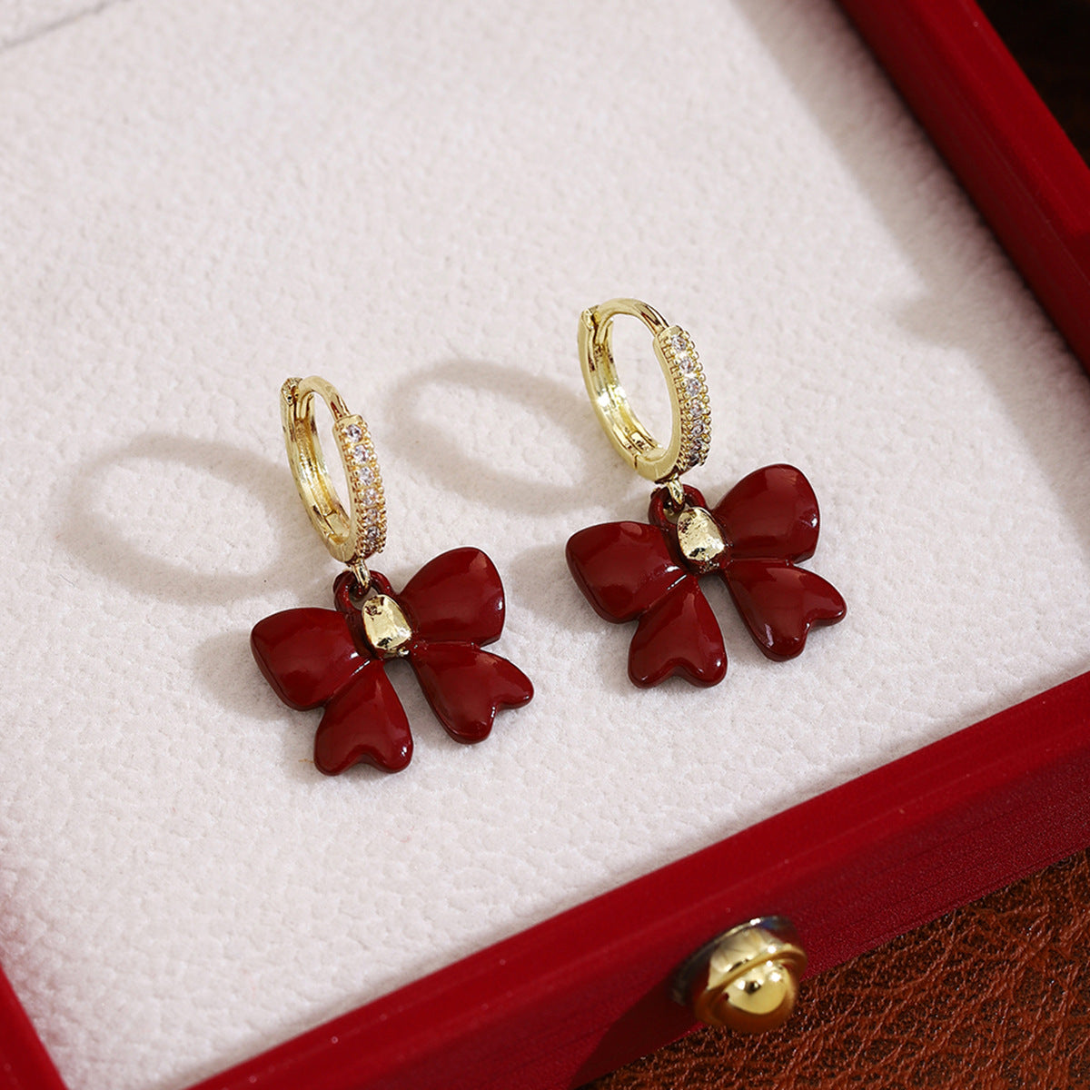 Bow Charm Pave Huggie Hoop Earrings