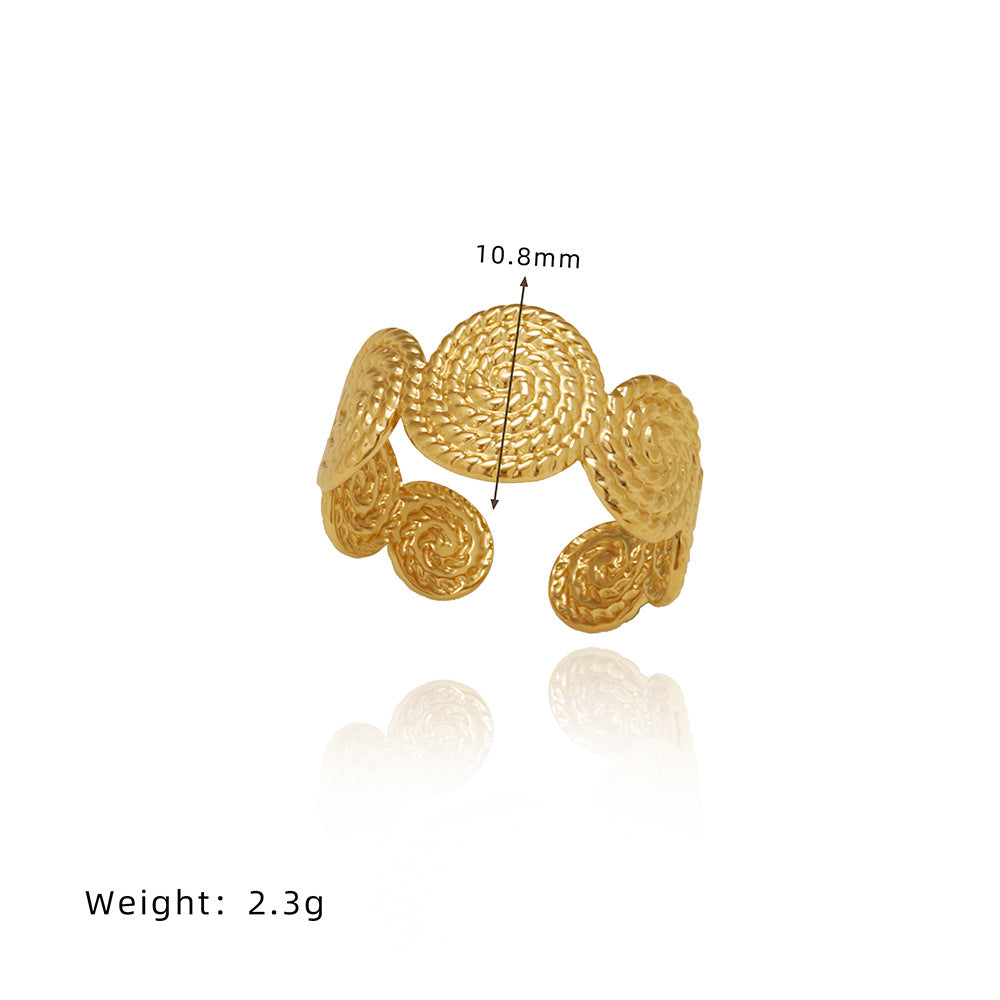 Woven Spiral Medallion Open Band Ring - Gold