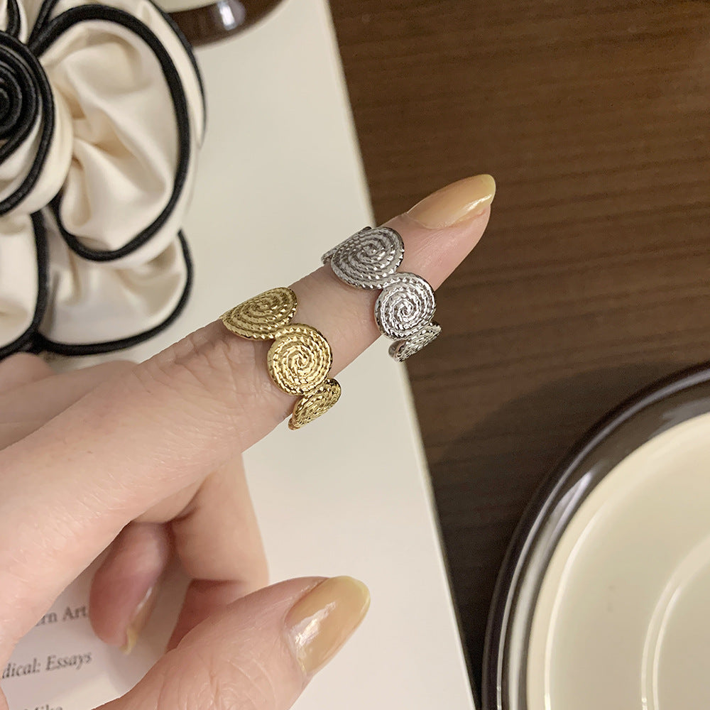 Woven Spiral Medallion Open Band Ring - Gold - 1