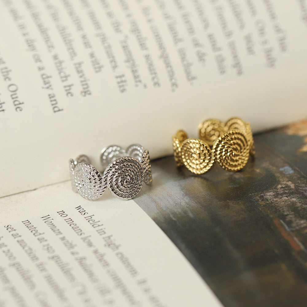 Woven Spiral Medallion Open Band Ring - Gold - 2