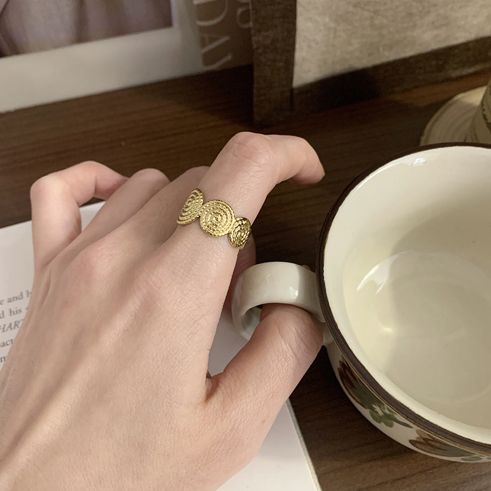 Woven Spiral Medallion Open Band Ring - Gold - 3