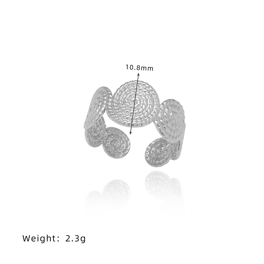 Woven Spiral Medallion Open Band Ring - Silvery