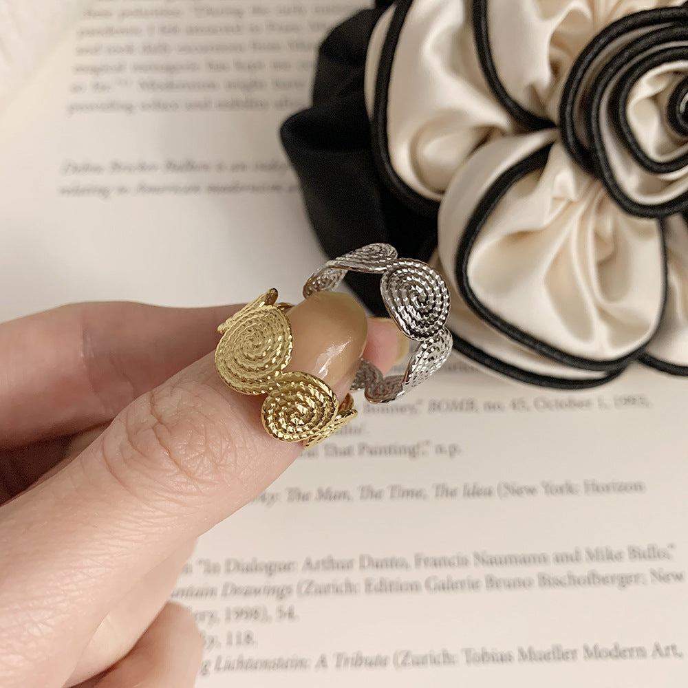 Woven Spiral Medallion Open Band Ring - Silvery - 1
