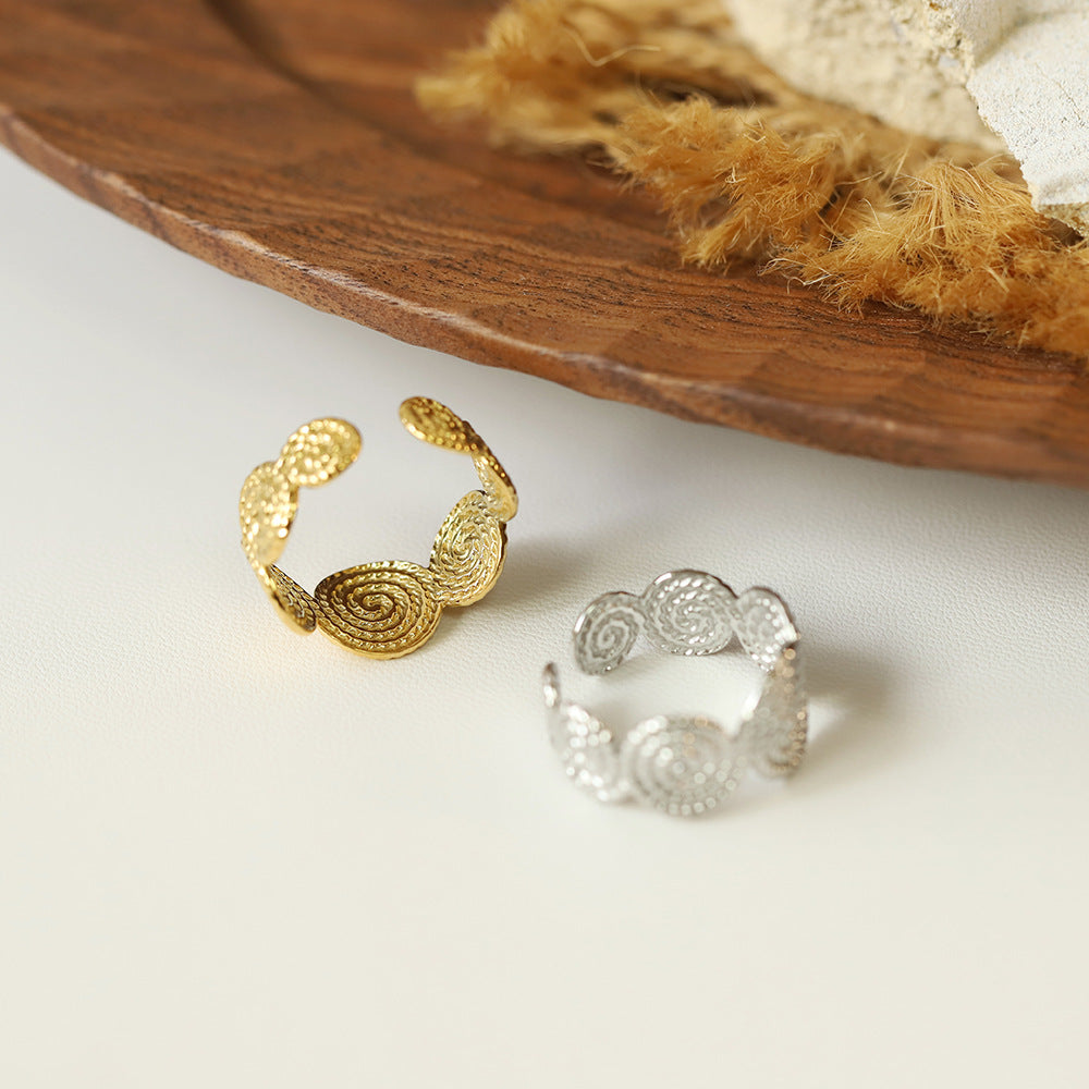 Woven Spiral Medallion Open Band Ring - Silvery - 3