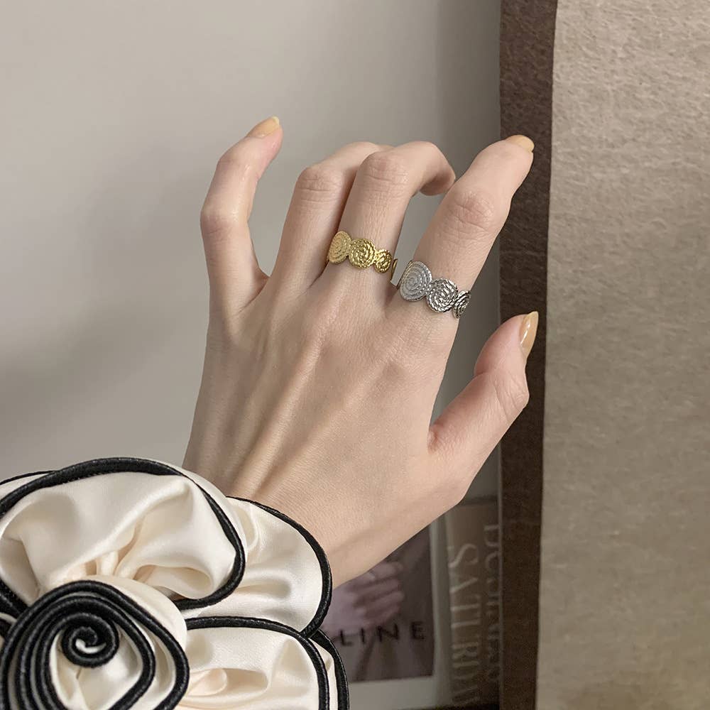 Woven Spiral Medallion Open Band Ring