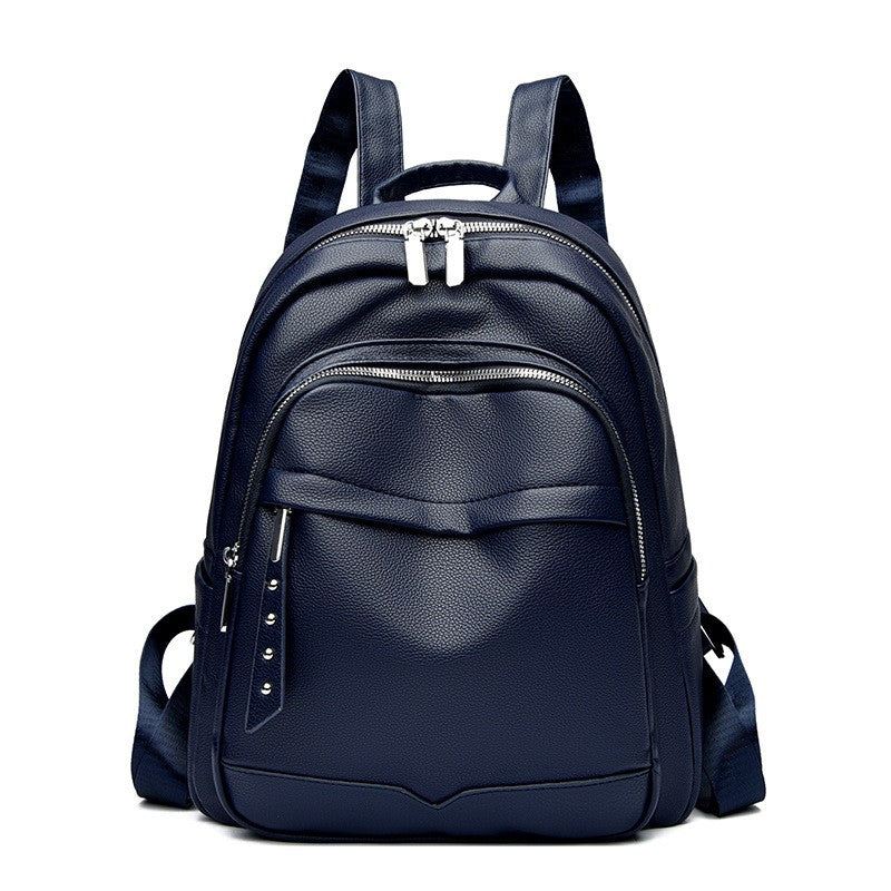Soft Pebbled Faux Leather Zip Backpack - Navy