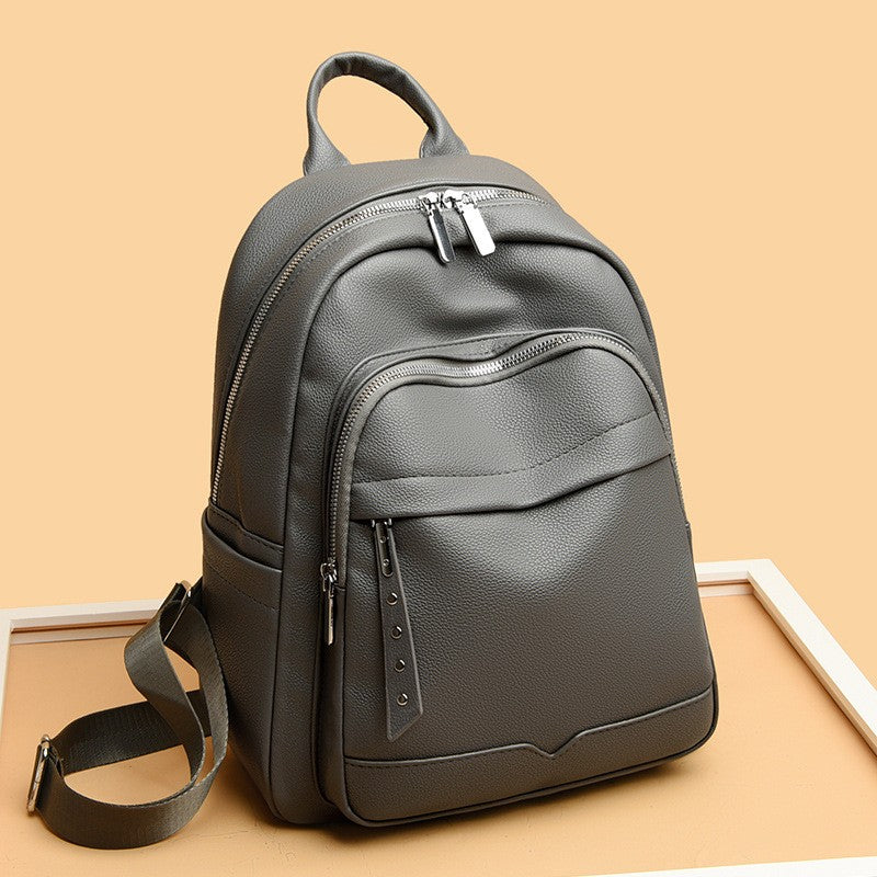 Soft Pebbled Faux Leather Zip Backpack