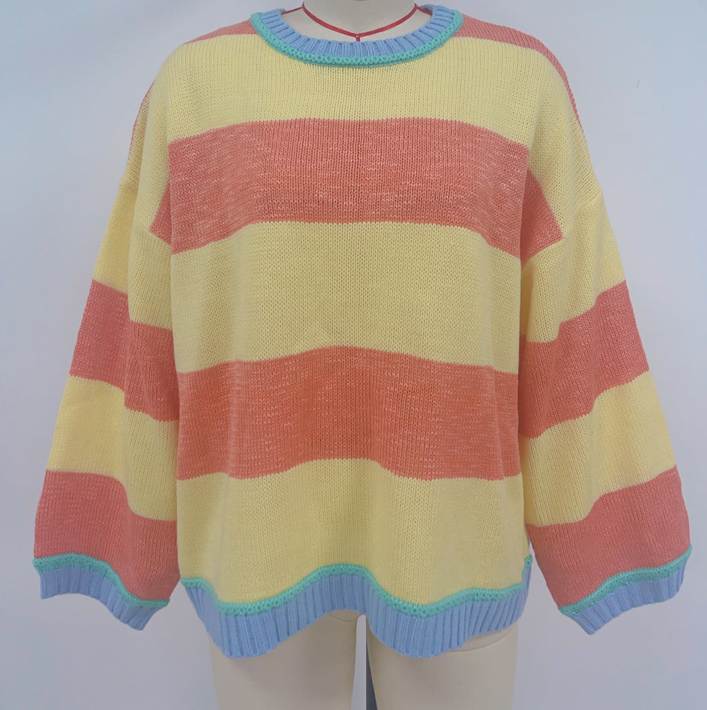 Wide Stripe Oversized Crewneck Sweater - Yellow