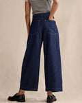 Pleated Wide Leg Button Fly Jeans - Dark-Blue