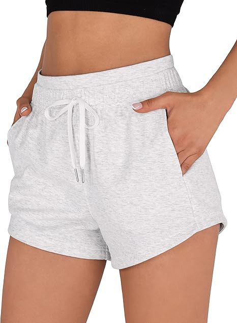 High Waist Drawstring Running Shorts With Pockets - LightGray