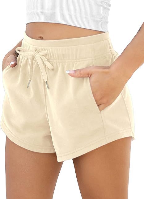 High Waist Drawstring Running Shorts With Pockets - OffWhite