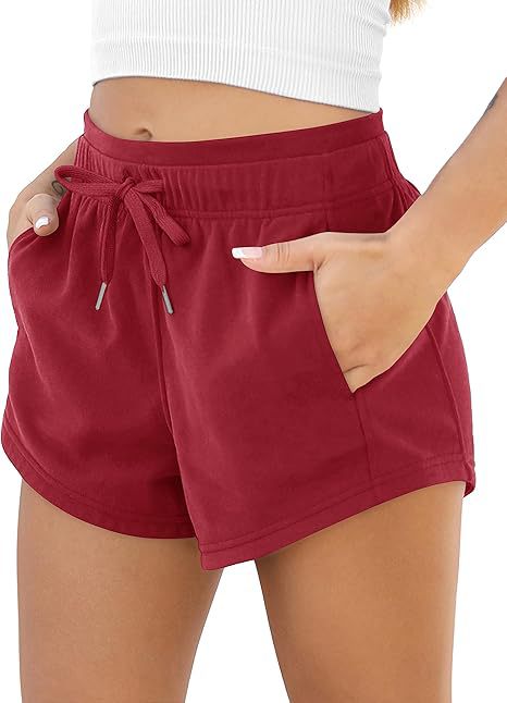 High Waist Drawstring Running Shorts With Pockets - Red