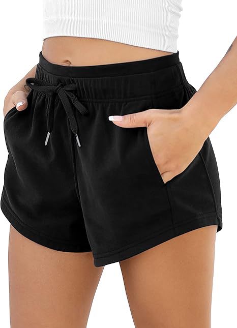 High Waist Drawstring Running Shorts With Pockets - black