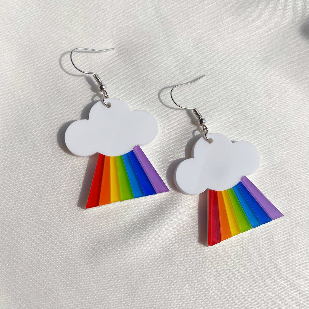 Rainbow Cloud Acrylic Dangle Earrings - Cloud