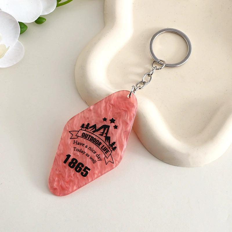 Retro Motel Tag Acrylic Keychain - LightRed