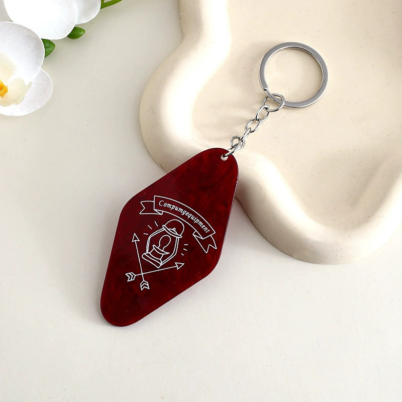 Retro Motel Tag Acrylic Keychain - WineRed