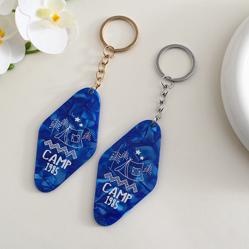 Retro Motel Tag Acrylic Keychain - blue