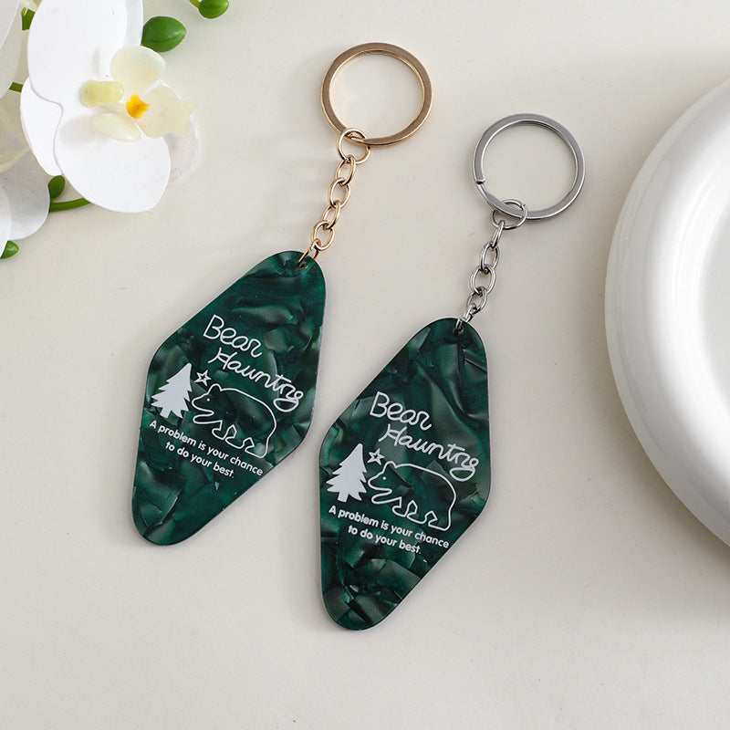 Retro Motel Tag Acrylic Keychain - green