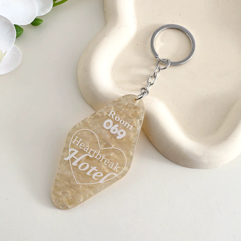 Retro Motel Tag Acrylic Keychain - khaki